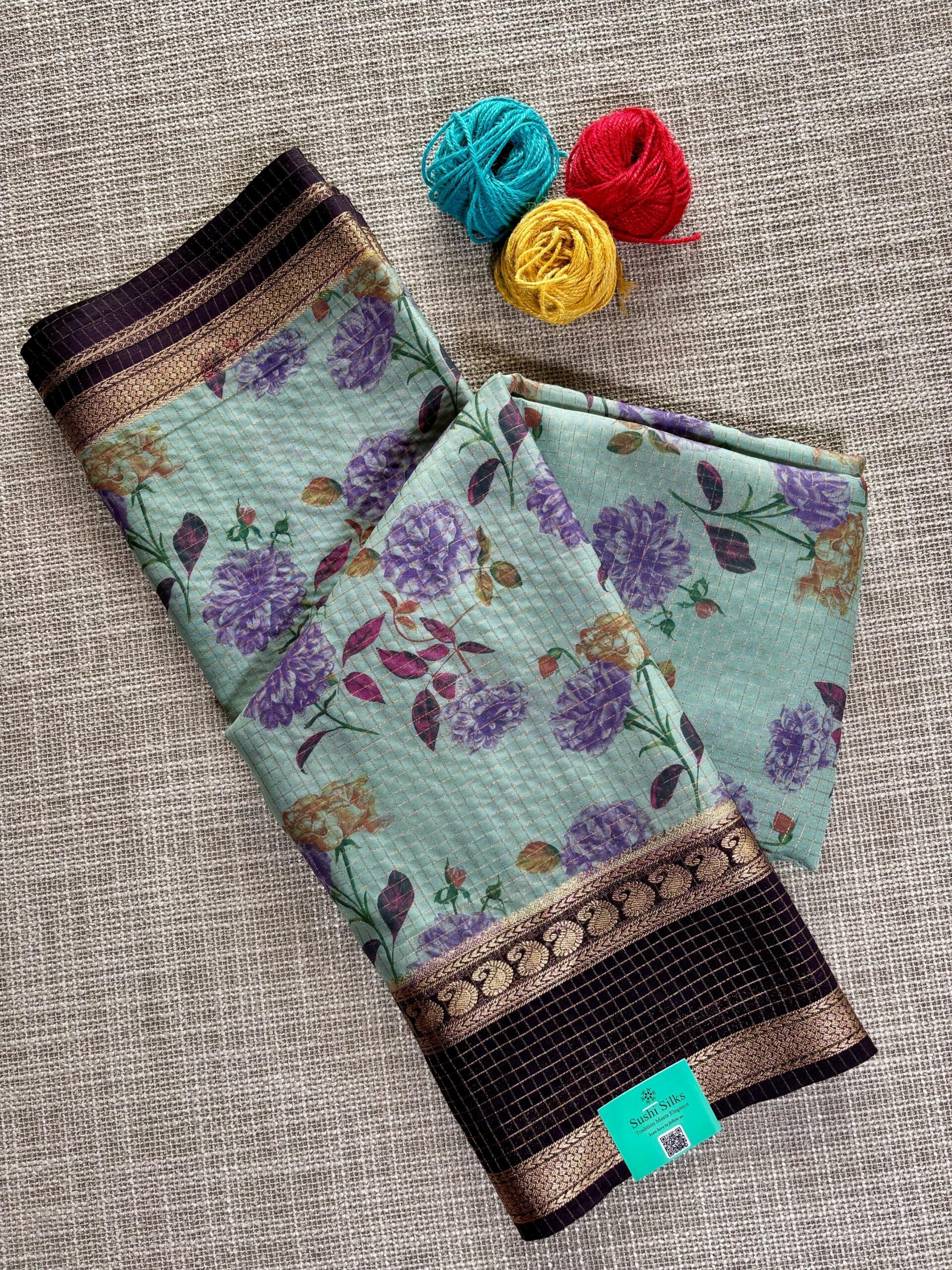 Semi Mysore Crepe Digital Check Print
