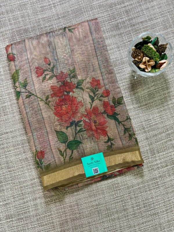 Linen Printed Zari Border
